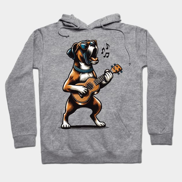 Dog Playing Guitar Singing Boxer Dog Funny Hoodie by BraaiNinja